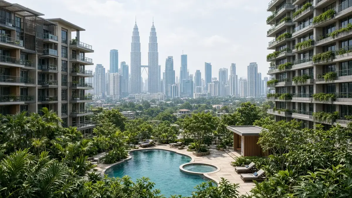 Kuala Lumpur residential skyline with Petronas Twin Towers