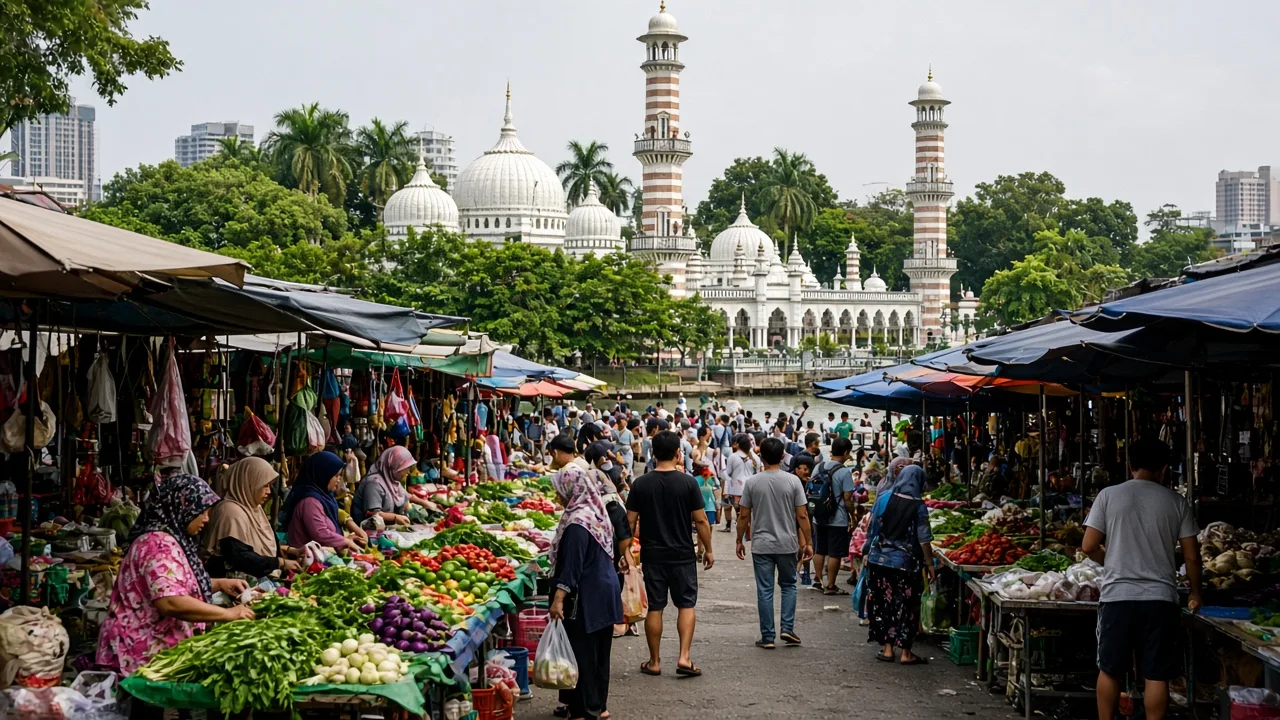 Busy bazaar near Masjid Jamek, Kuala Lumpur, Malaysia